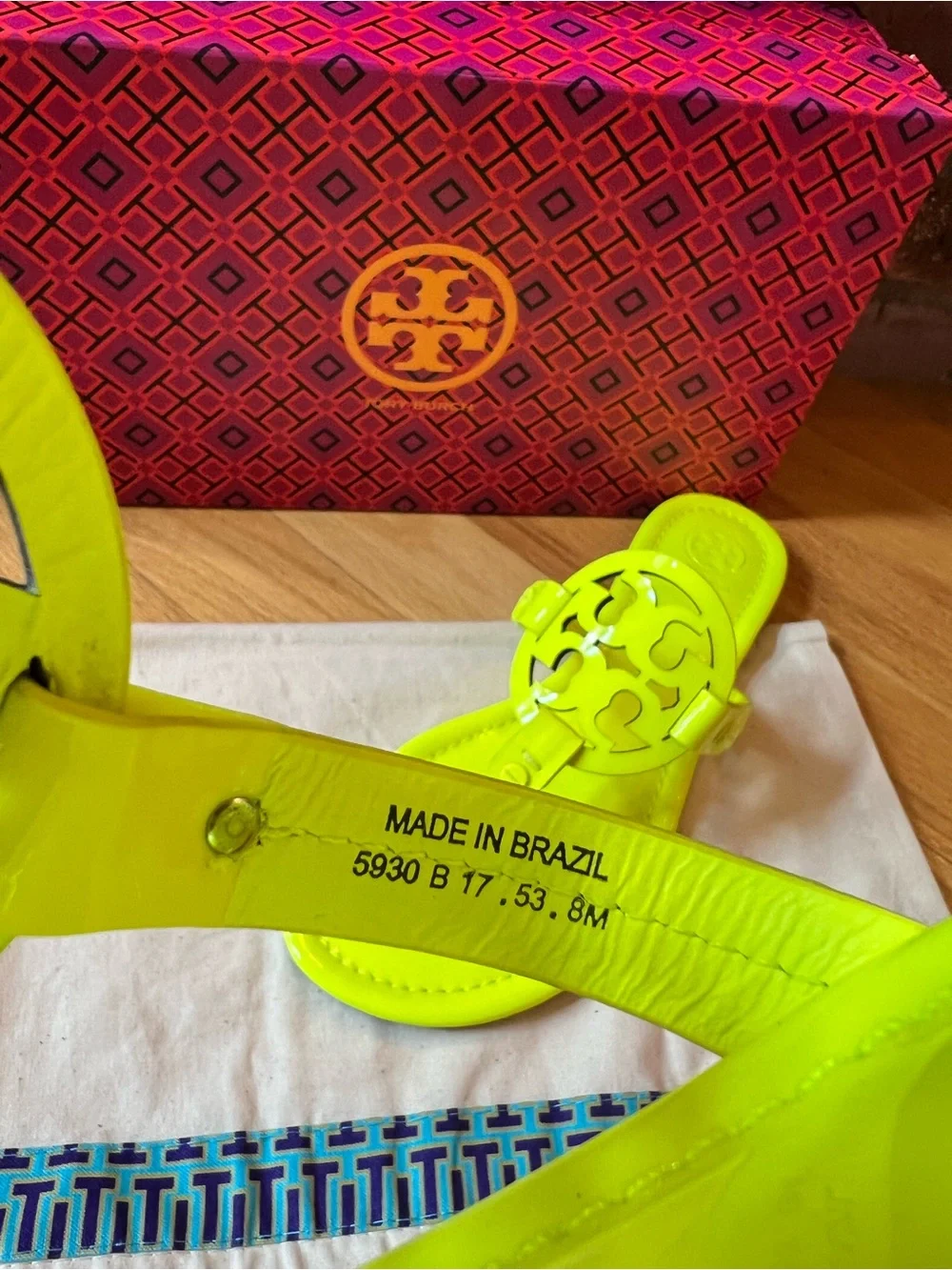 Tory Burch Neon Fluorescent Yellow Patent Leather Miller Sandals